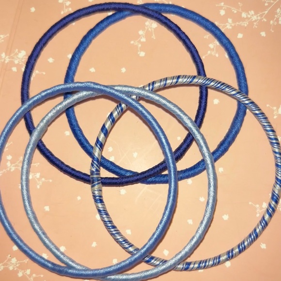 5pc Hand Wrapped Blue String Bangle Bracelets - Picture 6 of 8